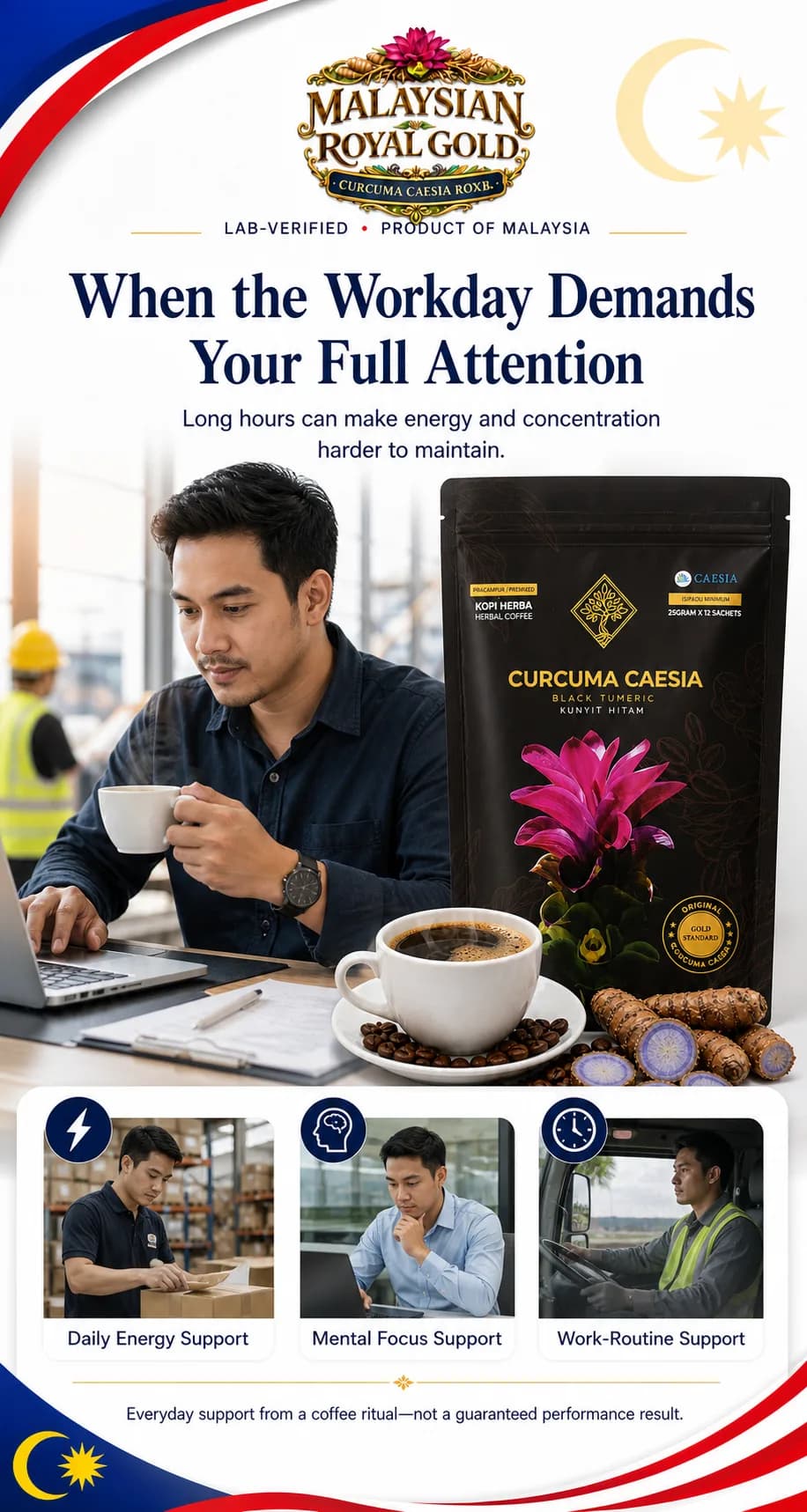 Curcuma Caesia Kopi Herba: Work Focus Support