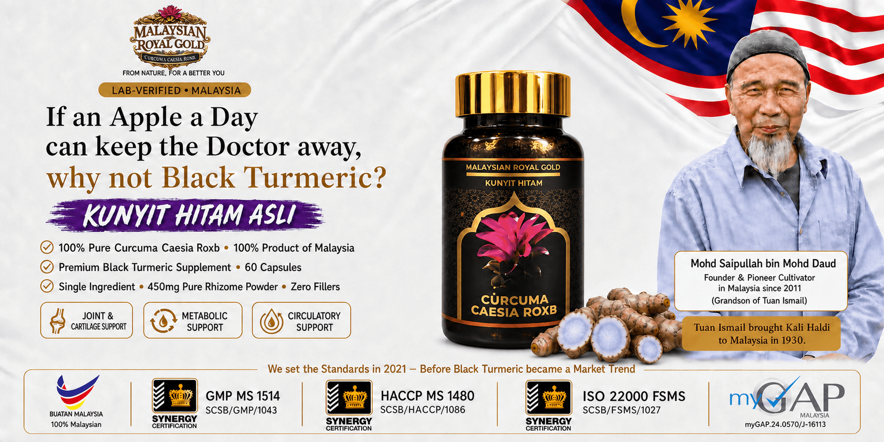 Malaysian Royal Gold Curcuma Caesia Roxb Capsules – Authentic Kunyit Hitam